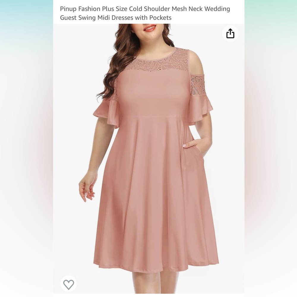 Pinup Fashion Plus Size Cold Shoulder Mesh Neck Swing Midi Dresses w Pockets